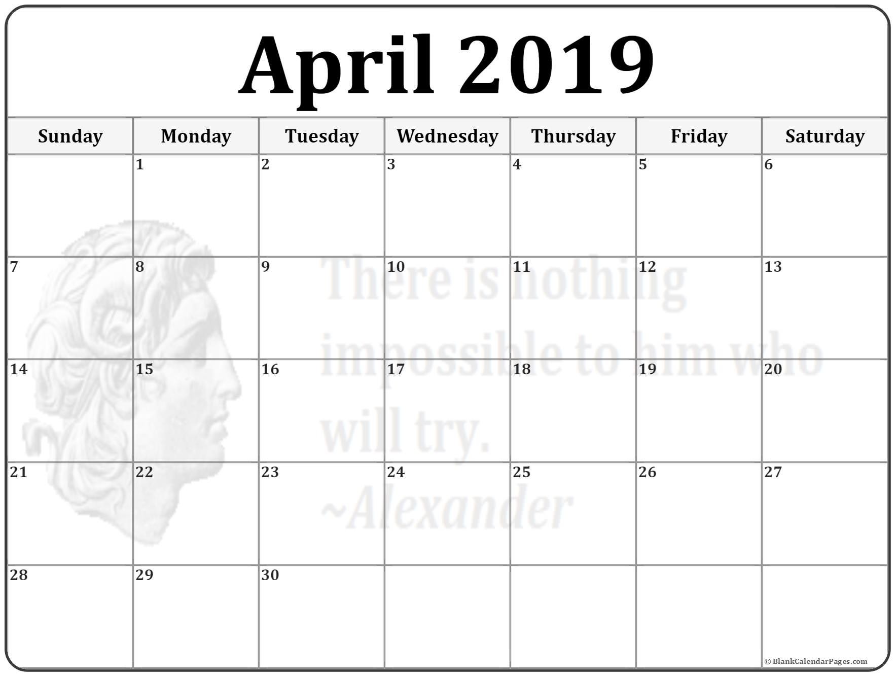 CAL=April 2019 calendar