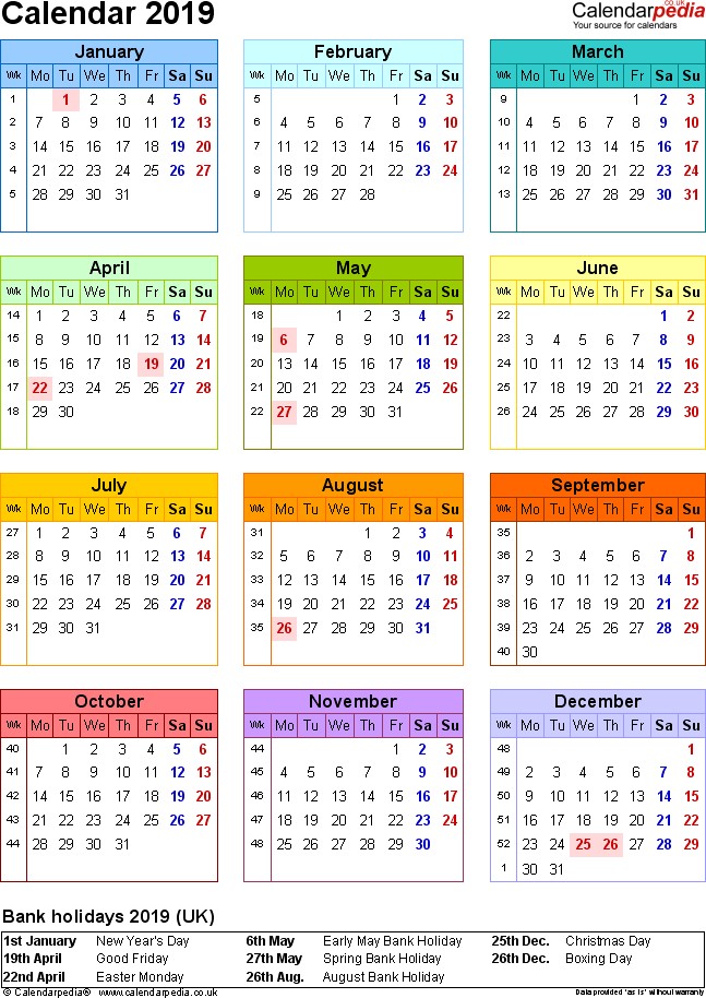 calendar 2019 pdf templates