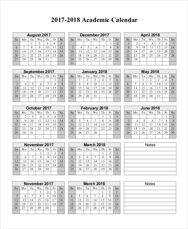 Academic Printable Calendar 10 Sample Printable Calendars