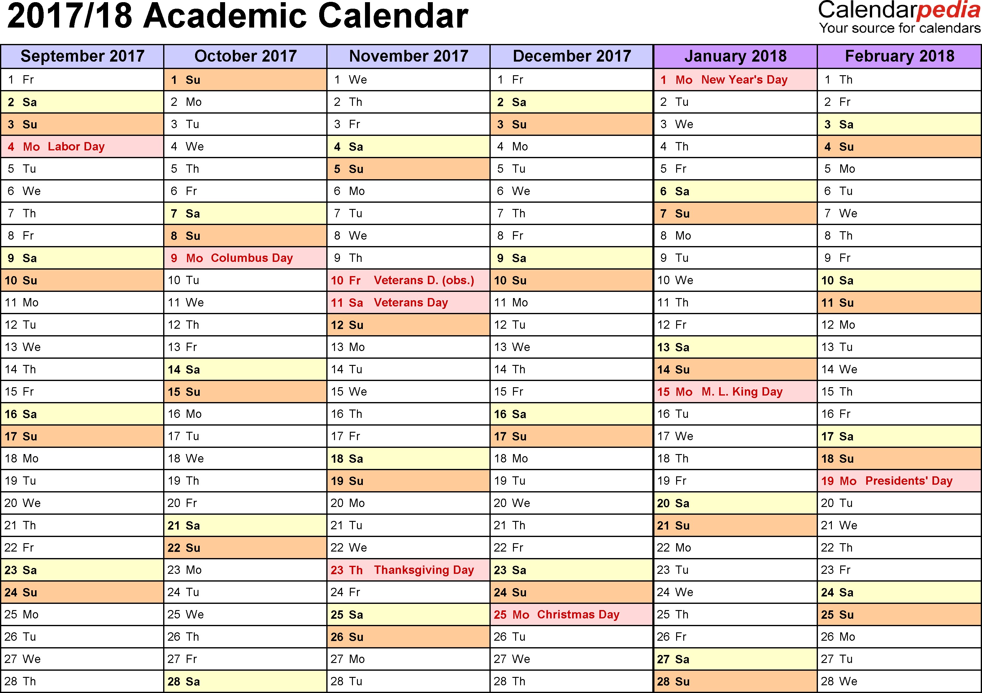 academic calendar 2017 2018 word templates