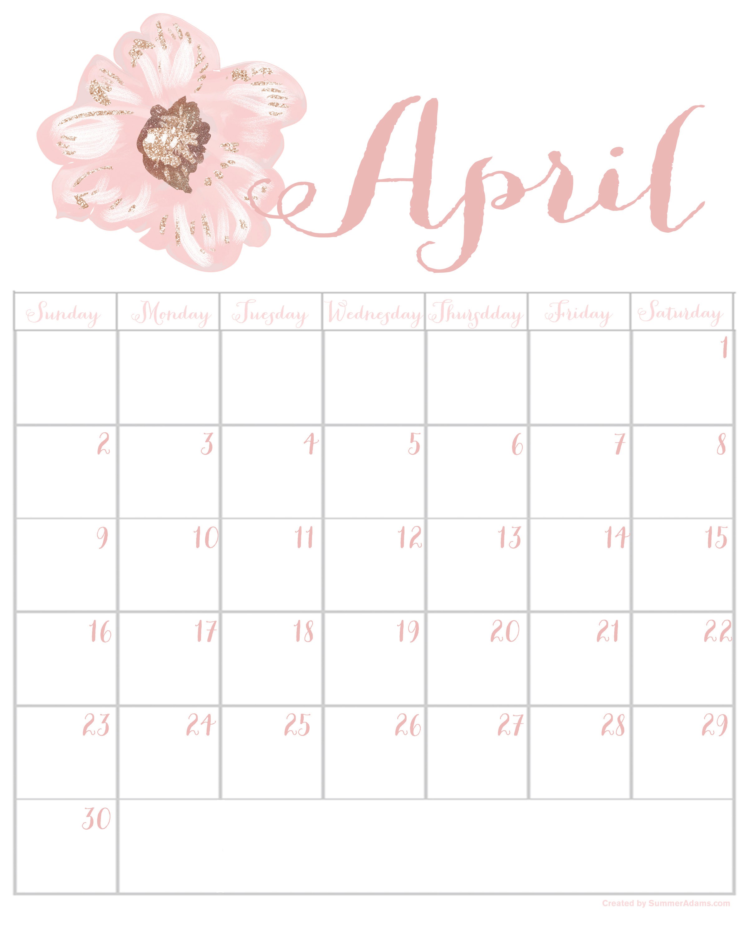 Lovely April Calendar Printable | Free Printable Calendar Monthly