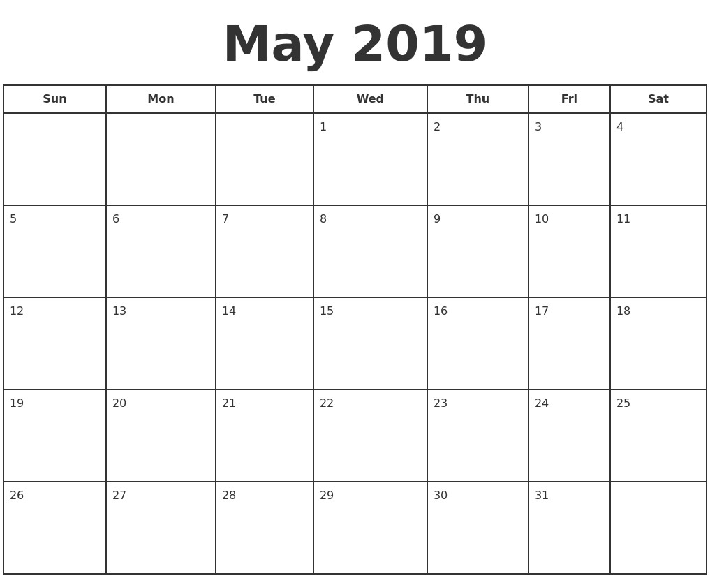 calendar may 2019