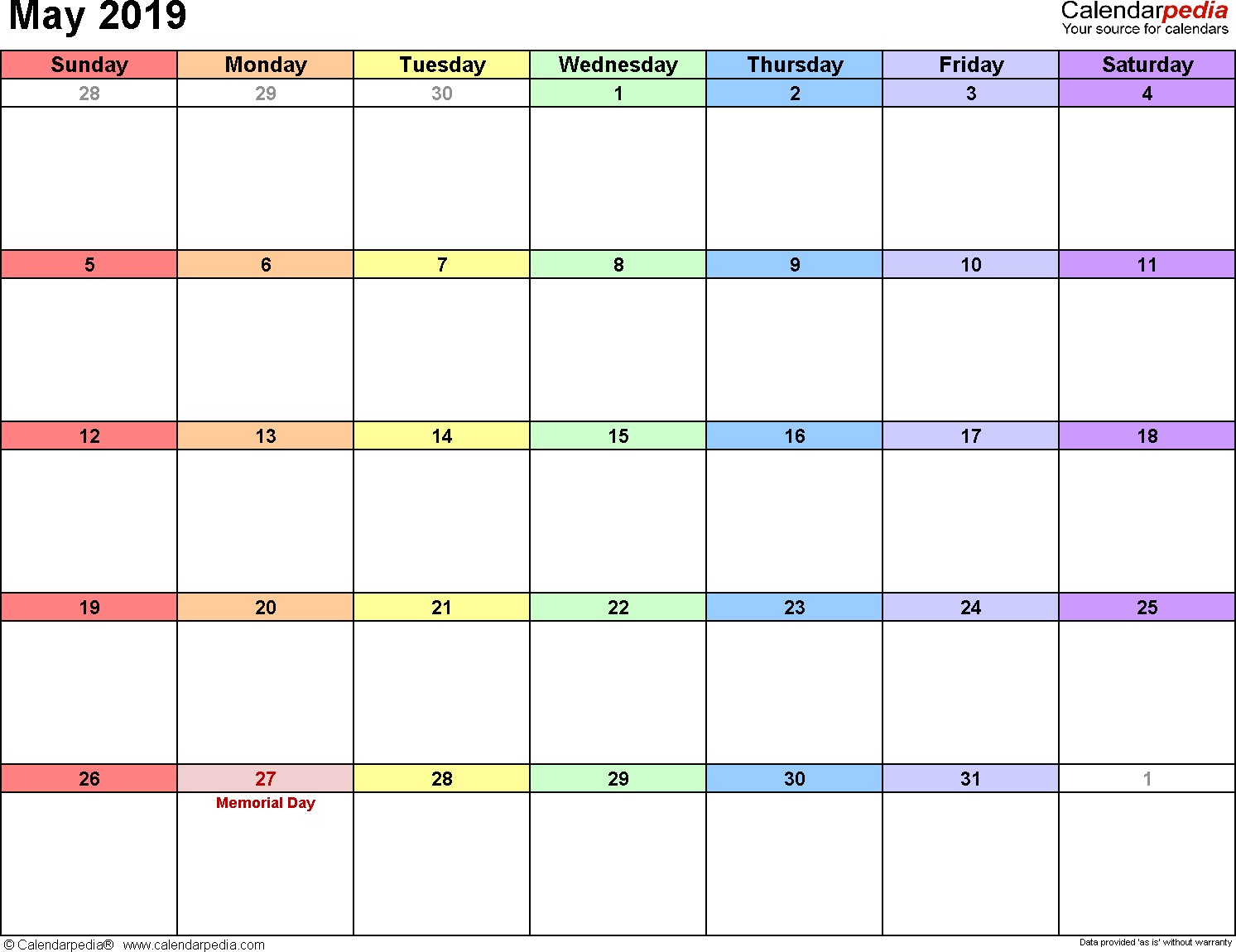 may 2019 calendar