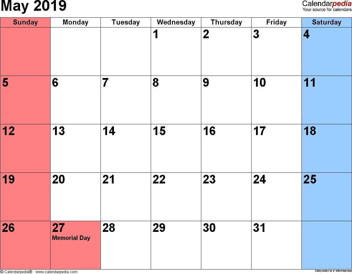 may 2019 calendar