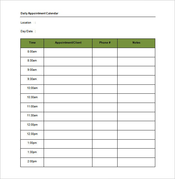 appointment schedule template