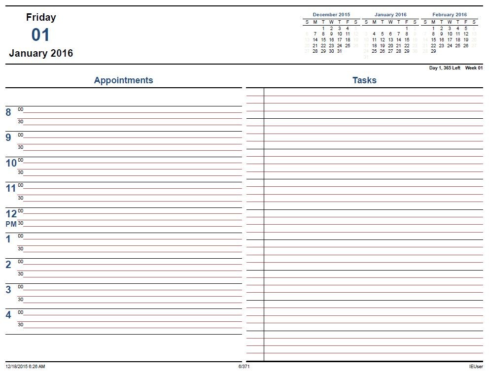 daily appointment calendar 2016