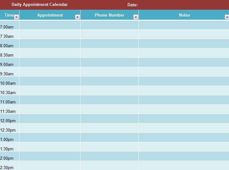 Daily Appointment Calendar Printable Free Daily Appointment Calendar Template