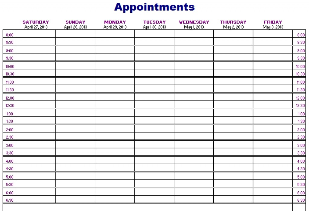 free printable appointment calendar