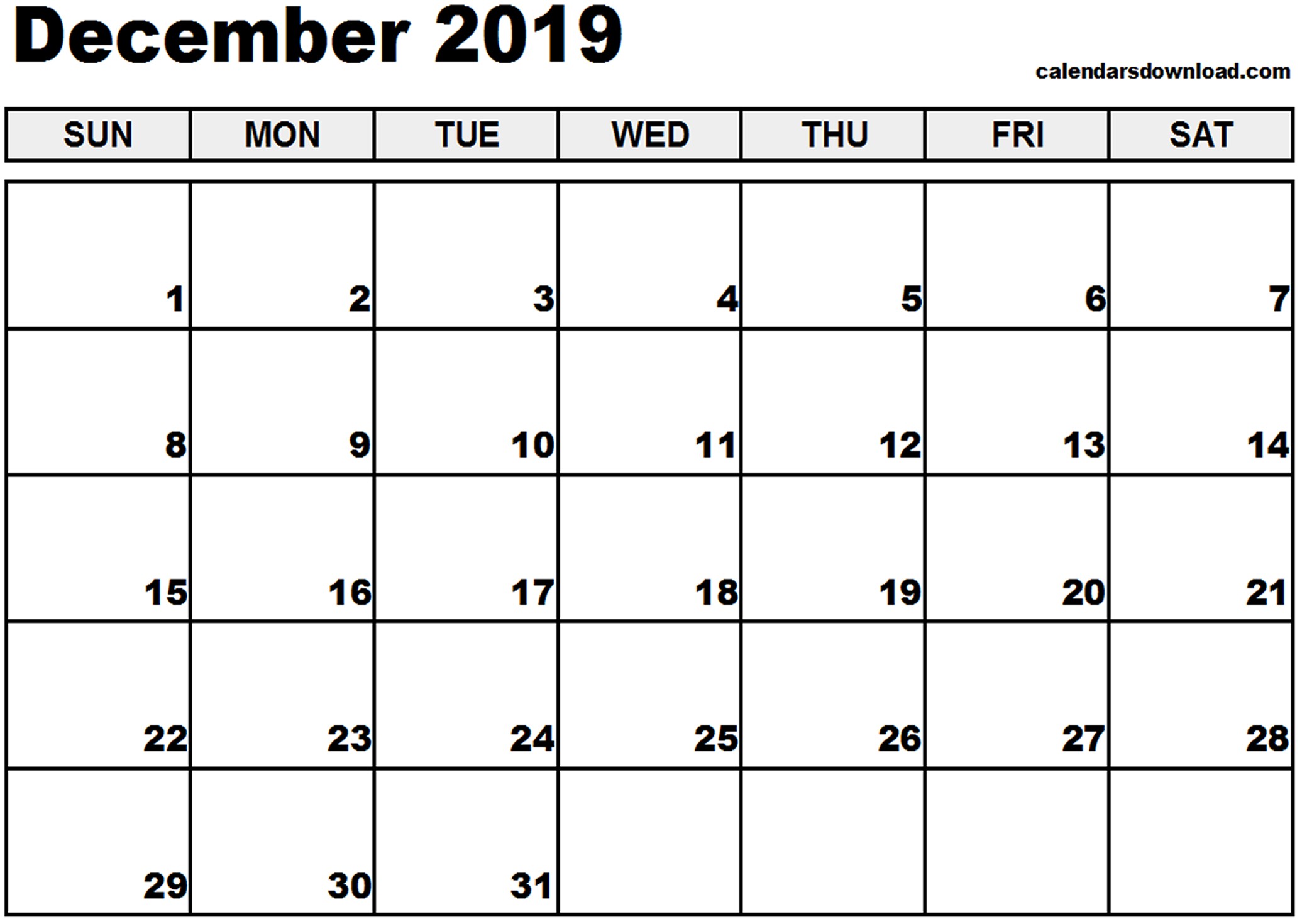 december 2019 calendar