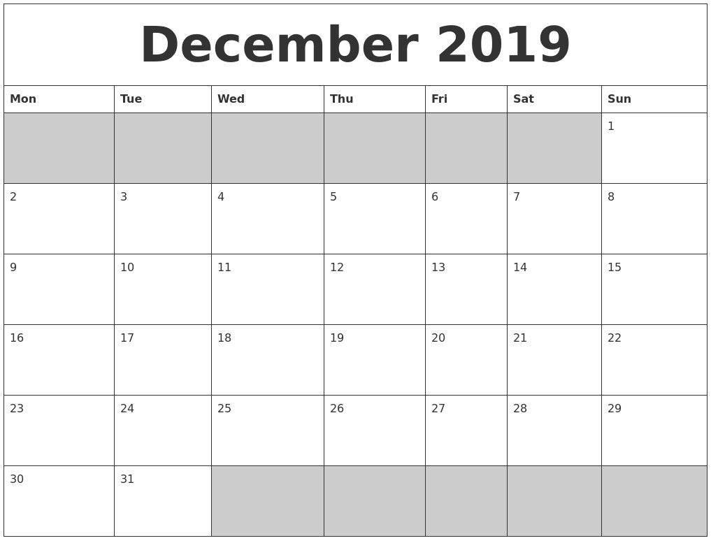 december 2019 printable calendar 2093