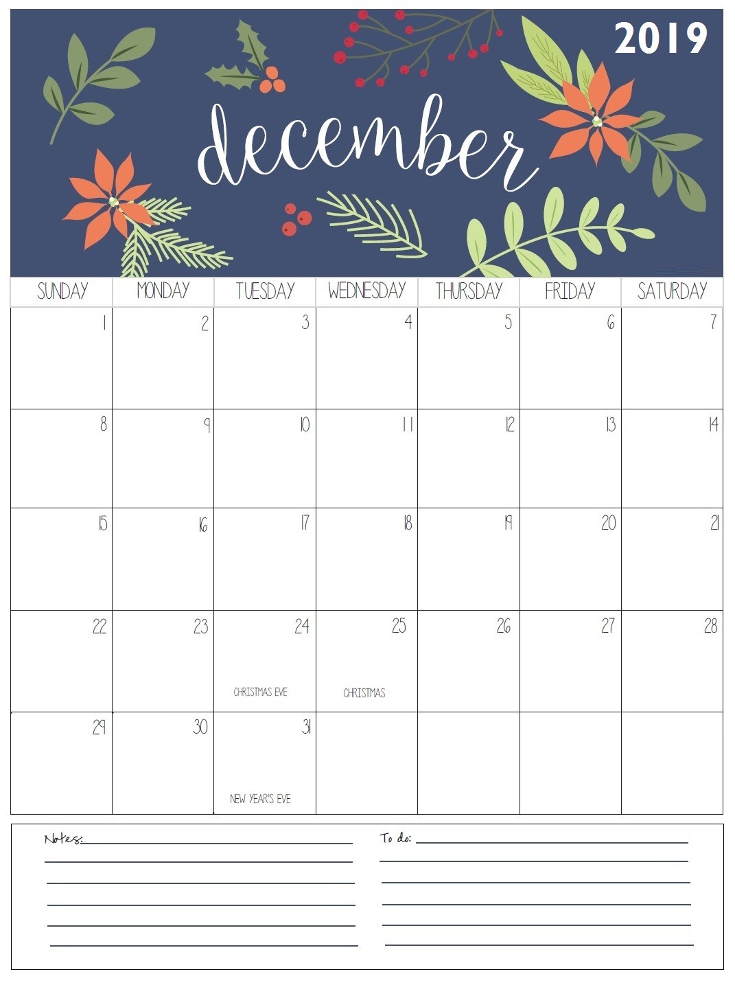 monthly printable calendar 2019