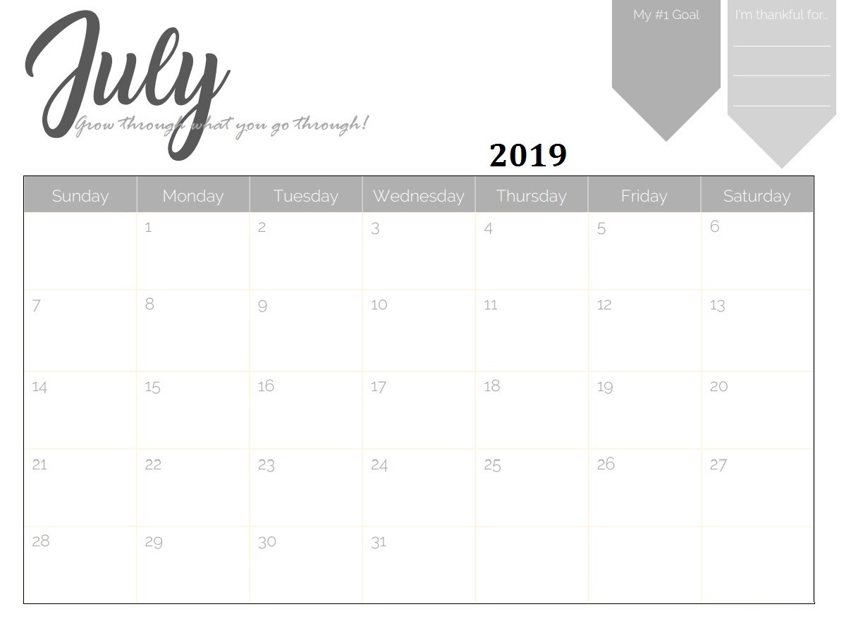 free printable 2019 monthly calendar