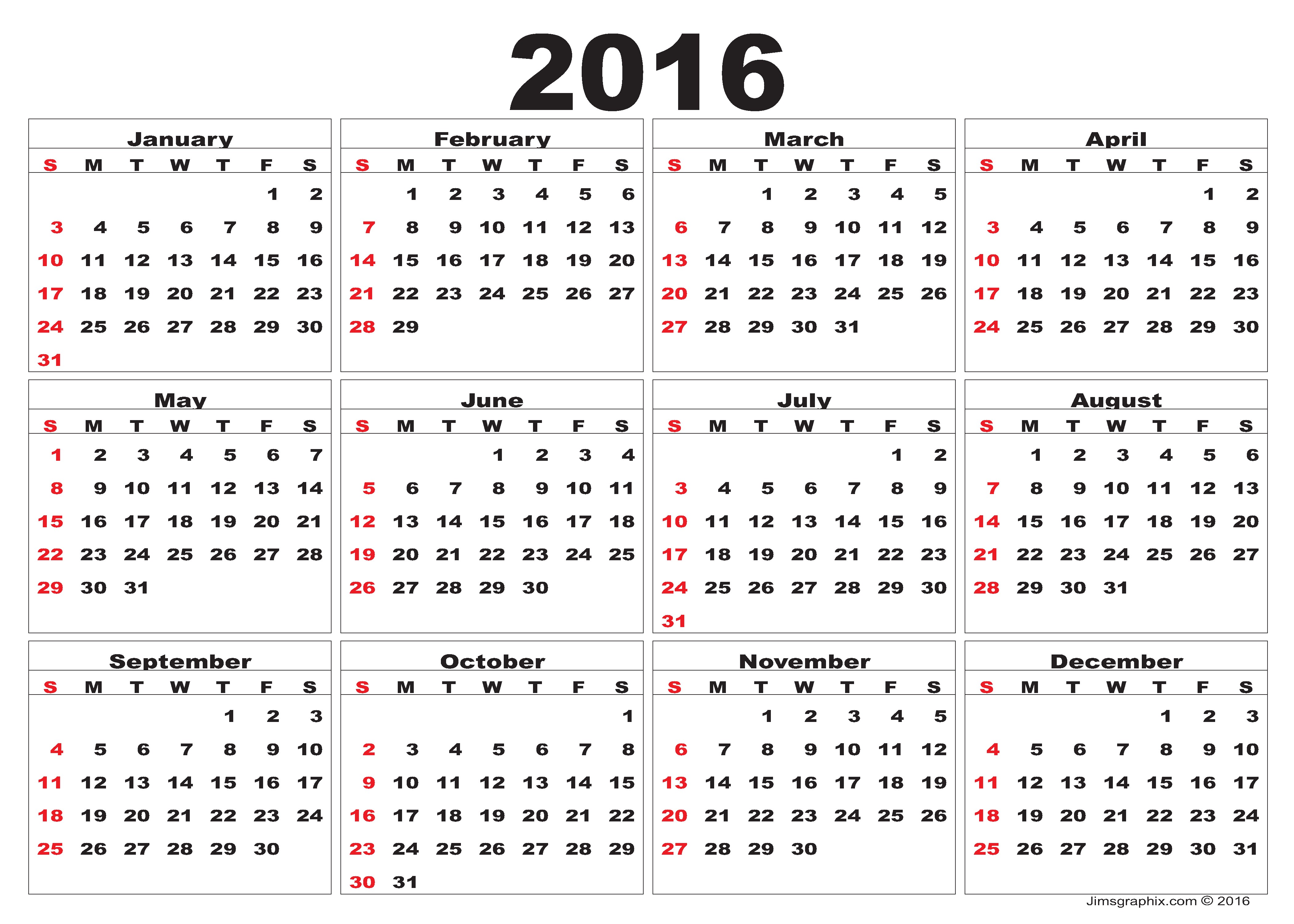 Downloadable Printable Calendar 2016 Calendar