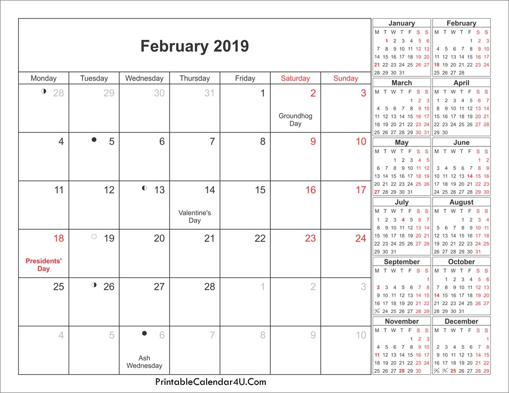 february 2019 calendar printable holidays