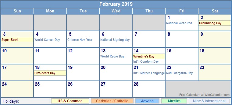 february 2019 calendar with holidays 81