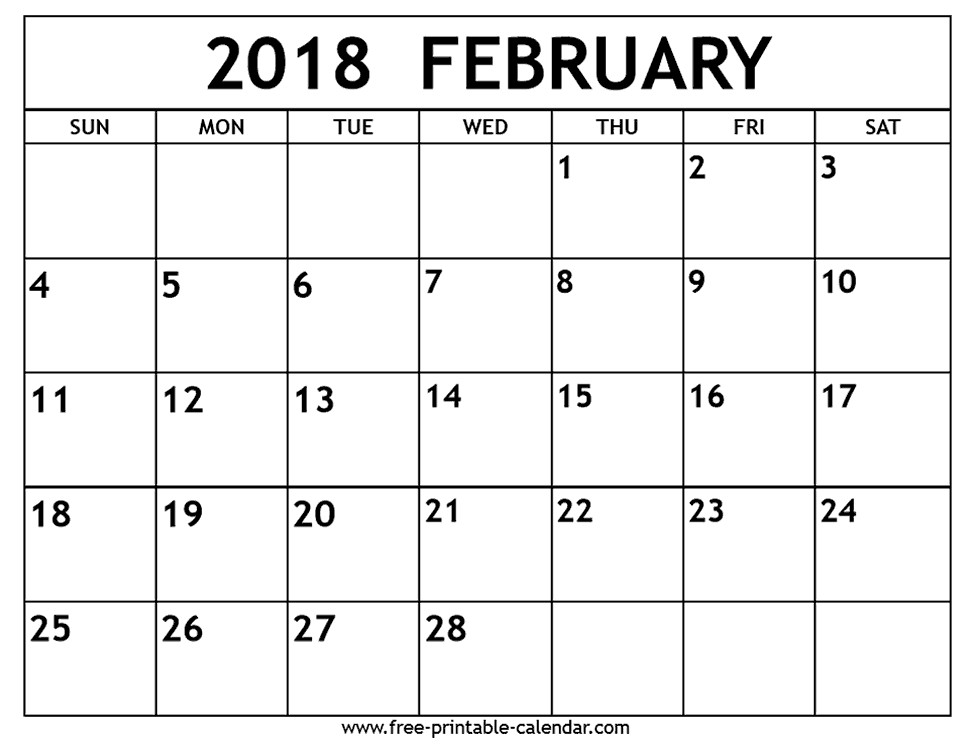 february 2018 calendar