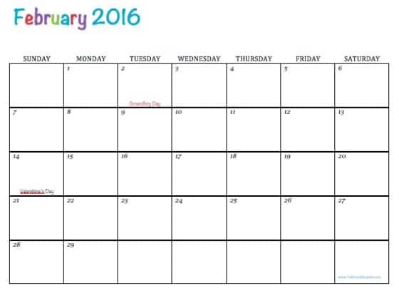 free printable 2016 calendars