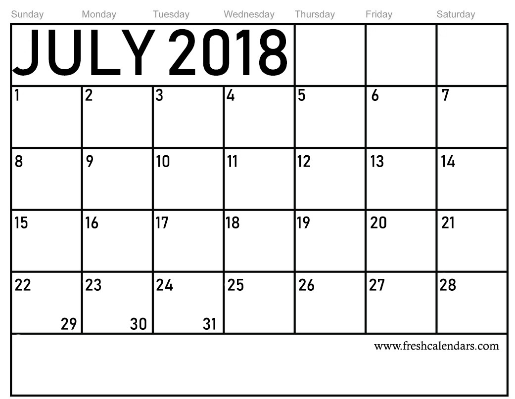 july 2018 calendar printable template