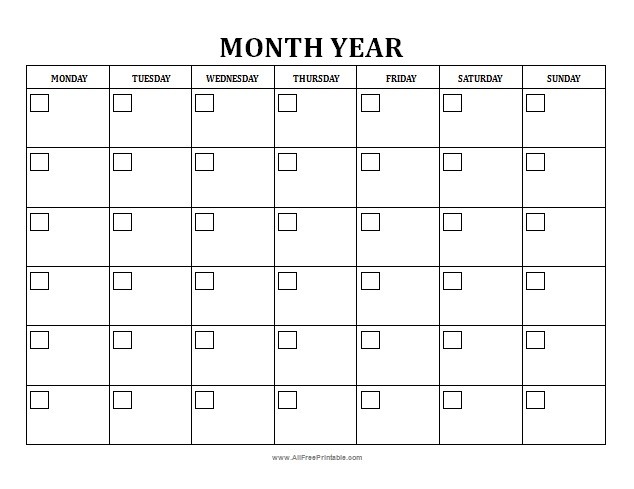 blank monthly calendar