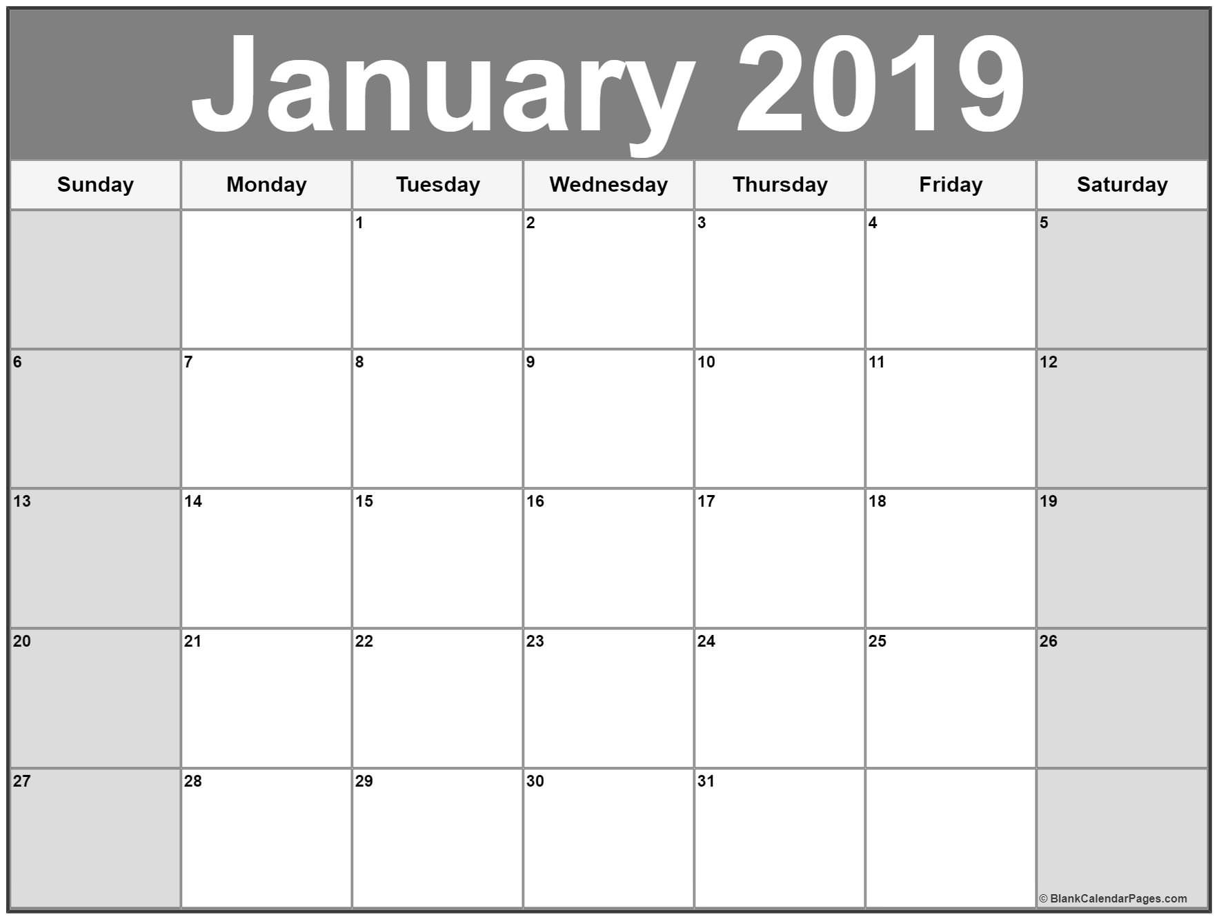 Free Printable Calendar January 2019 January 2019 Calendar