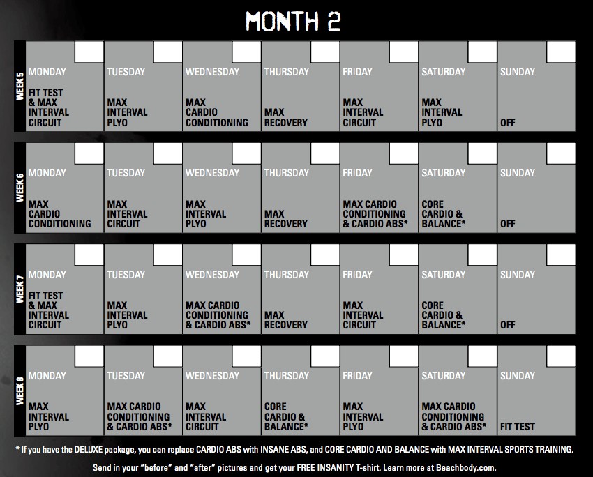 Insanity Printable Calendar Insanity Calendar 60 Day Insanity Workout Schedule