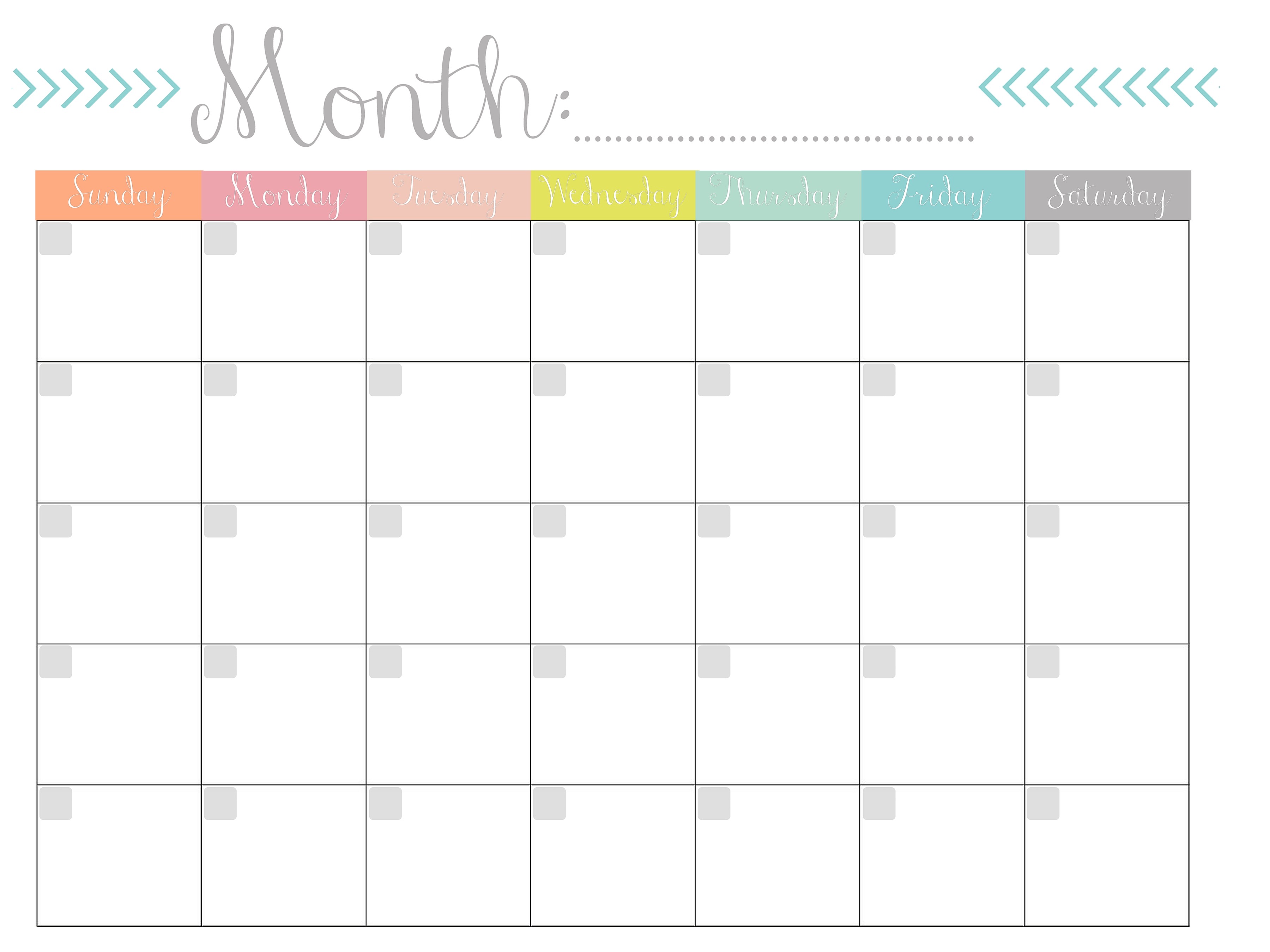 monthly calendar free printable