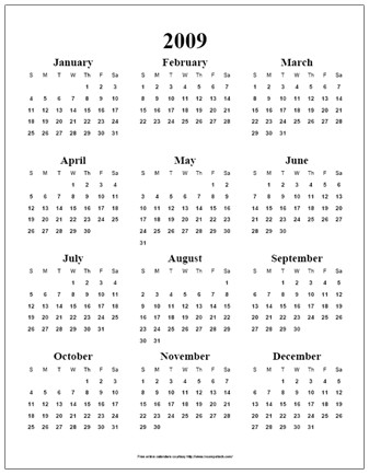 post 2009 calendar printable one page