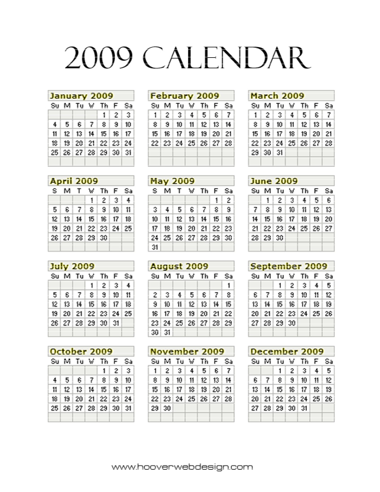 post free printable year calendar 2009