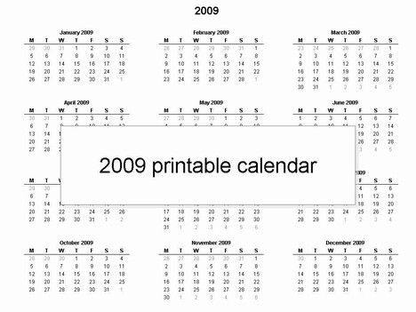 free 2009 printable calendar template 559