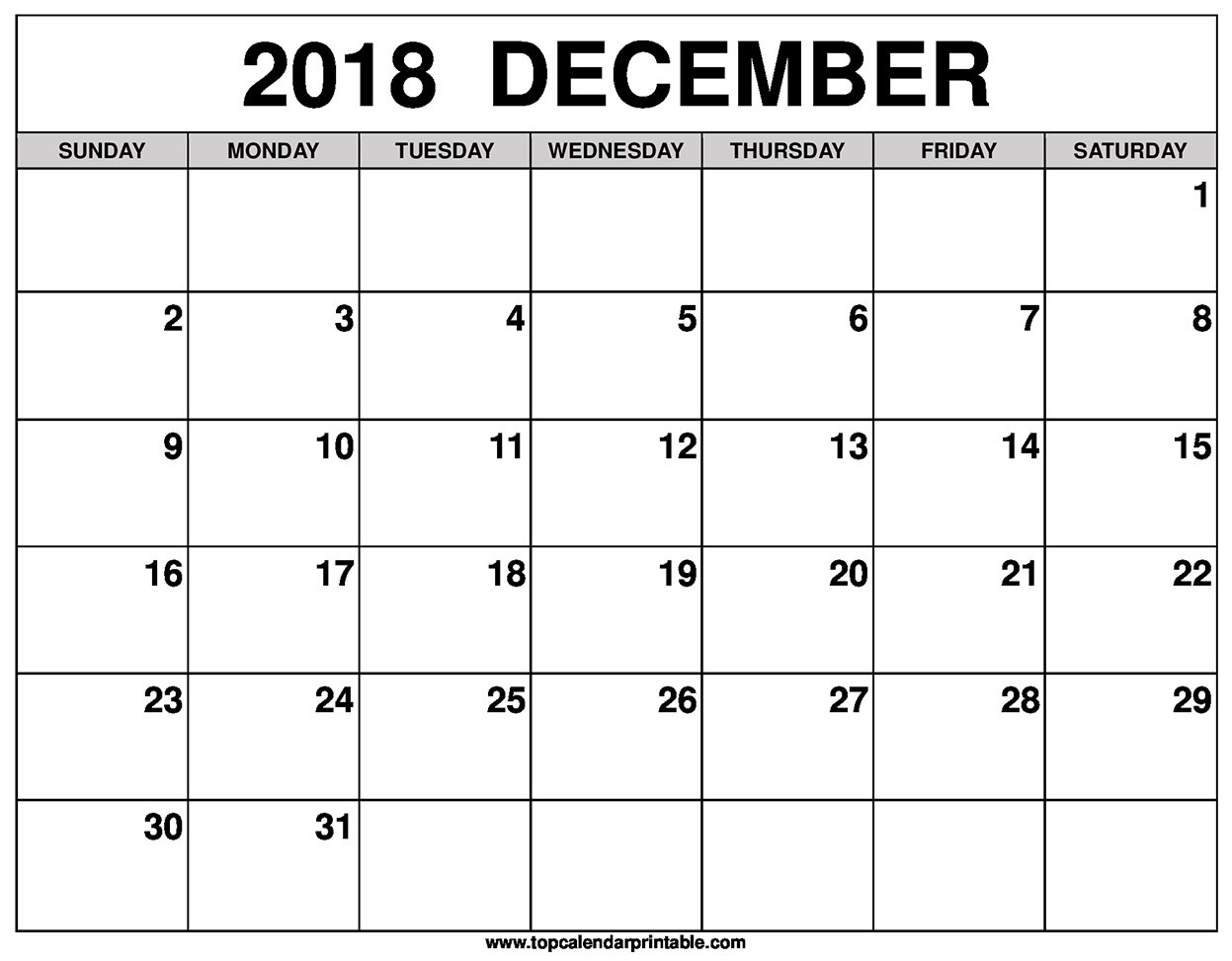 Printable Calendar December December 2018 Calendar – Free Download