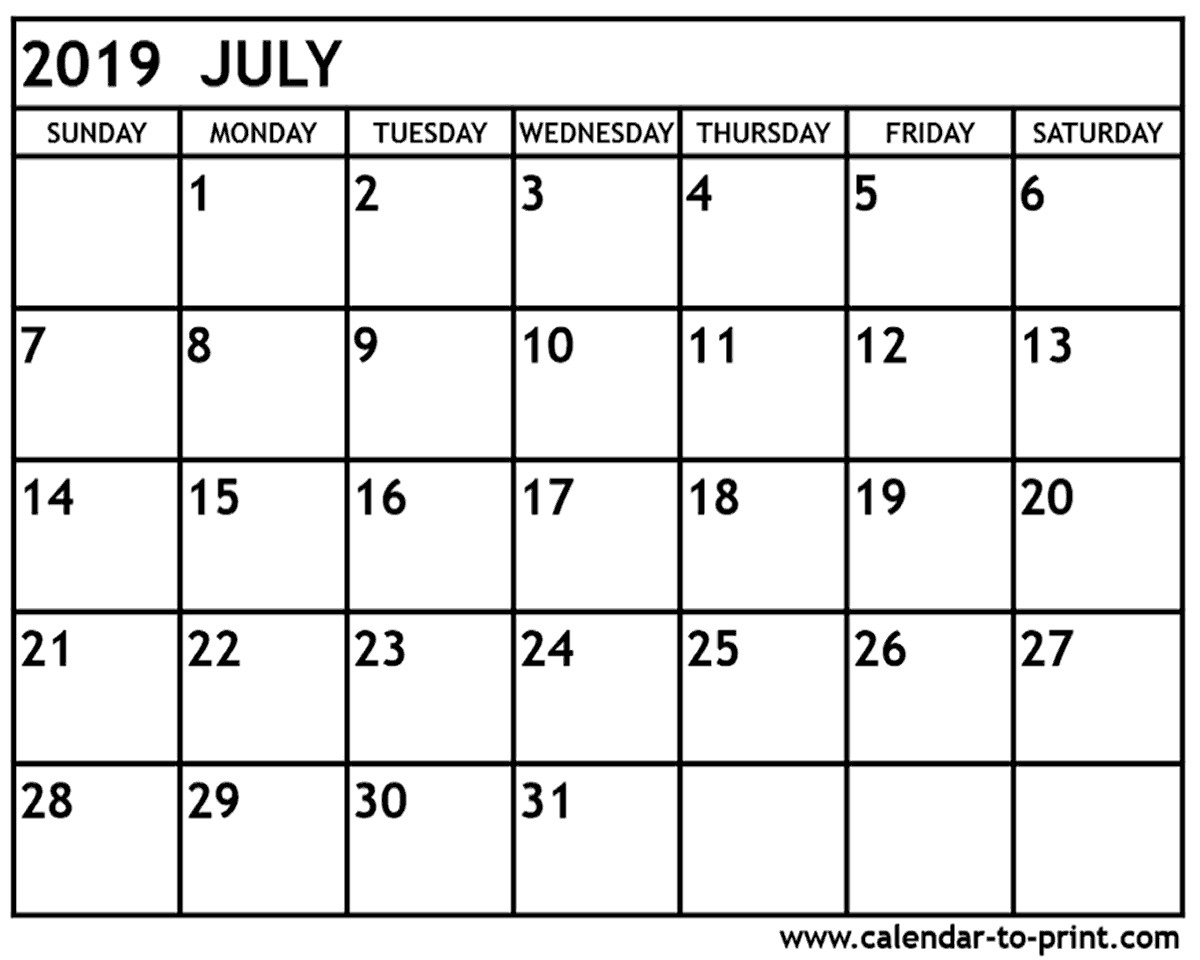 New Printable Calendar July 2019 | Free Printable Calendar Monthly
