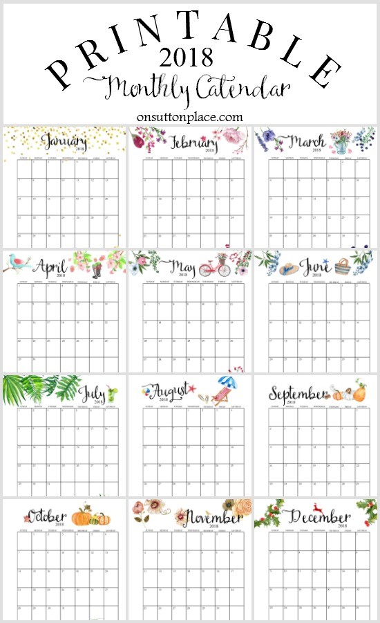 free printable 2018 calendars