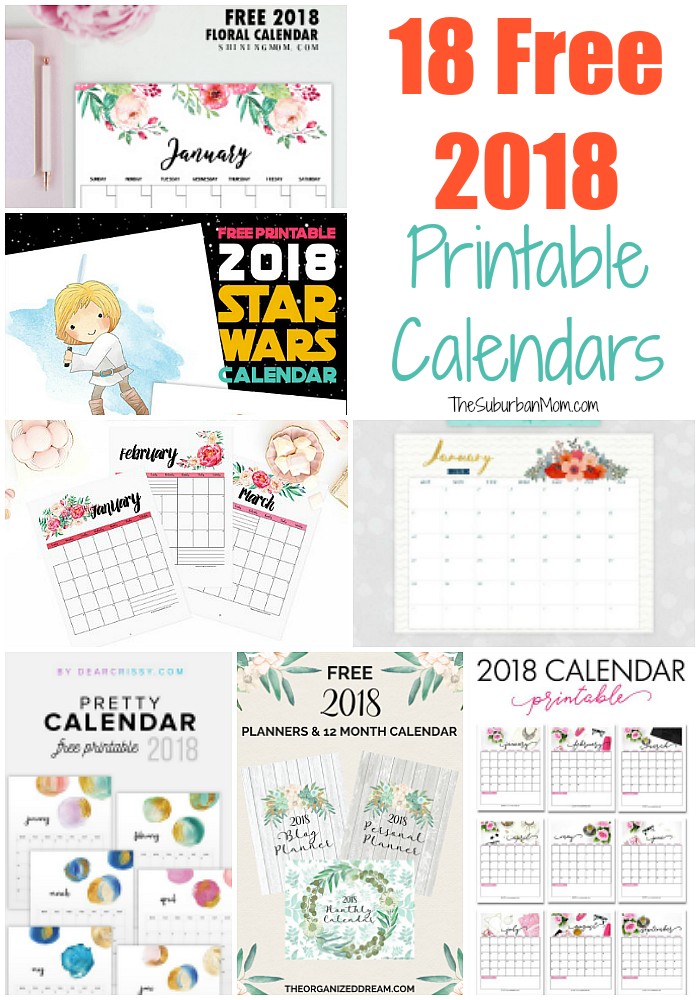 free printable 2018 calendars