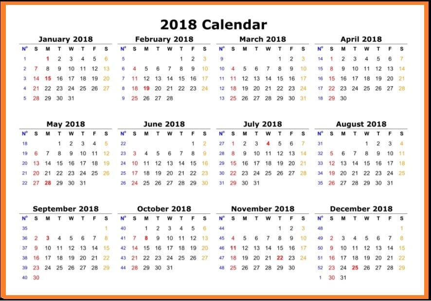 calendar 2018 printable one page