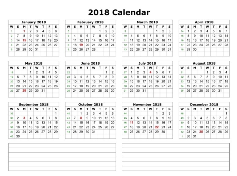 calendar 2018 printable one page