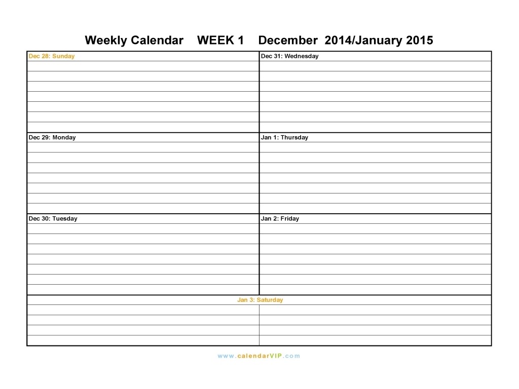 1 Week Calendar Printable : Yearly, weekly & monthly blank calendar ...