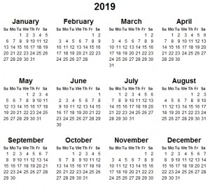 free printable 2019 yearly calendar