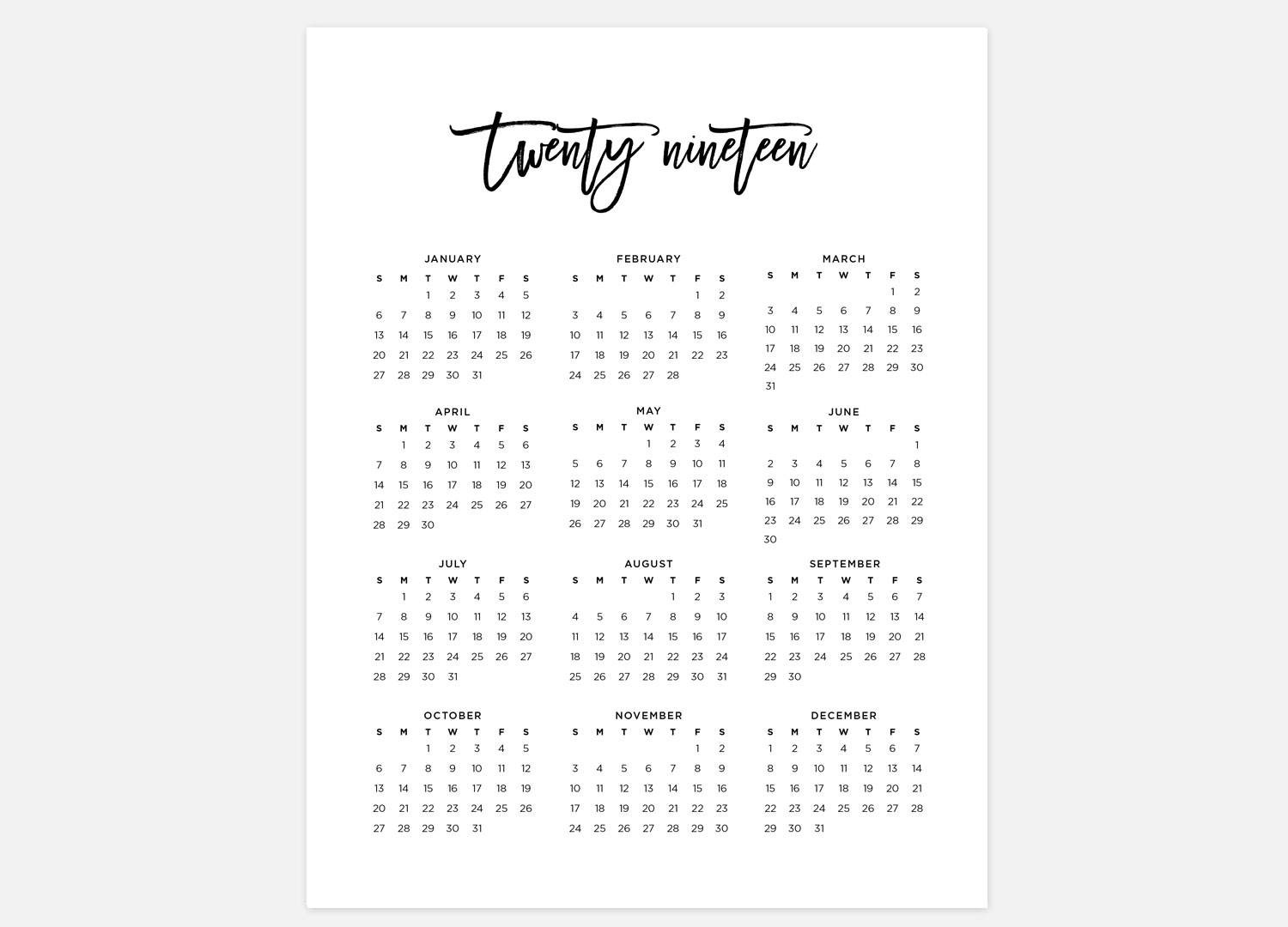 2019 calendar simple calendar 2019 year