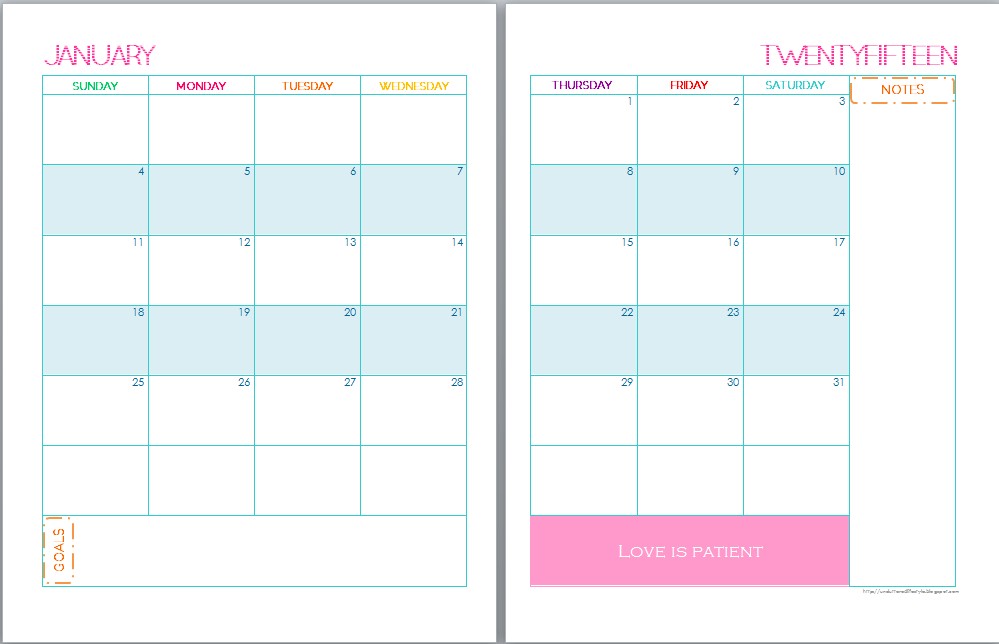 free printable monthly calendar