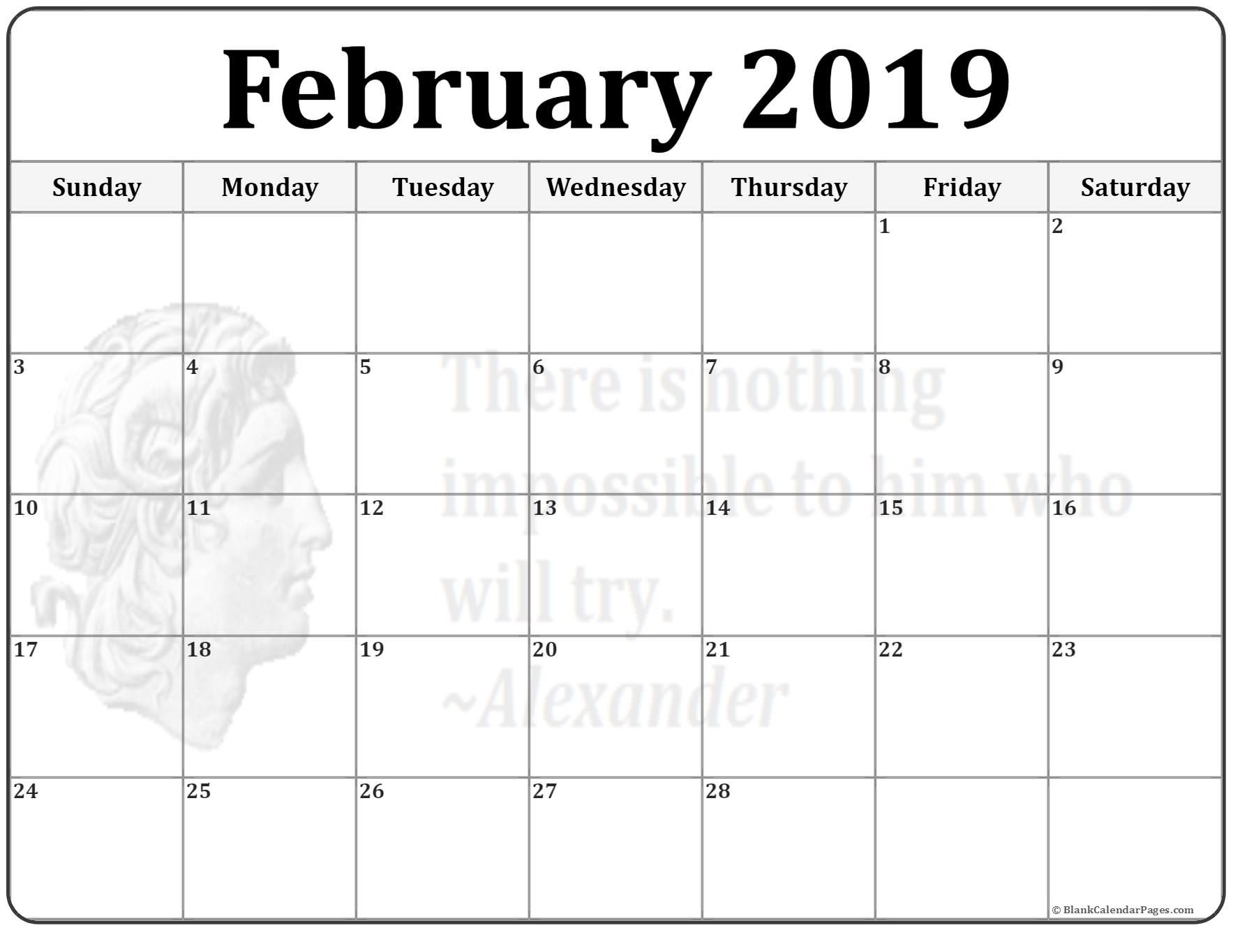 Calendar Template Printable 2019 February 2019 Calendar