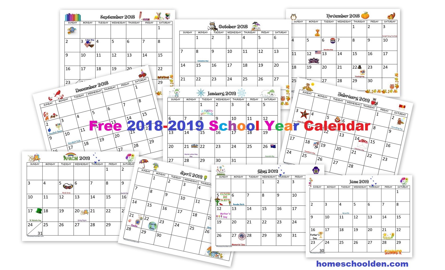 Free Printable Calendar 2018 and 2019 Free 2018 2019 Calendar Printable Homeschool Den