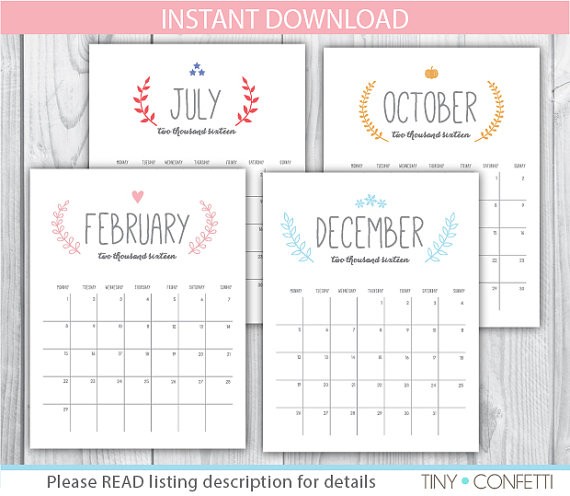 printable wall calendar 2016