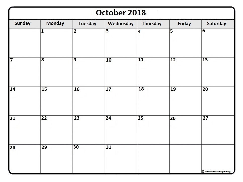 CAL=October 2018 calendar