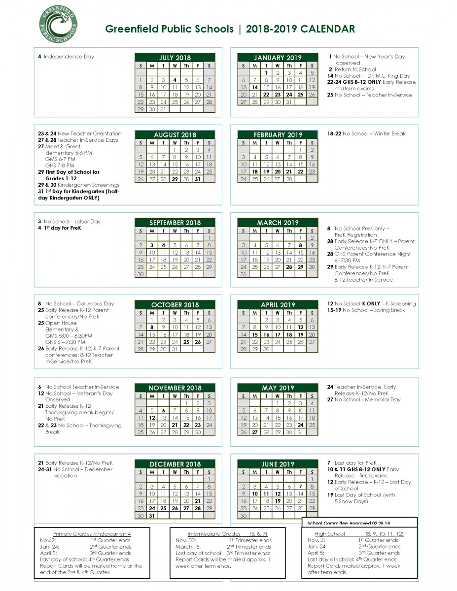 2018 2019 school calendar released