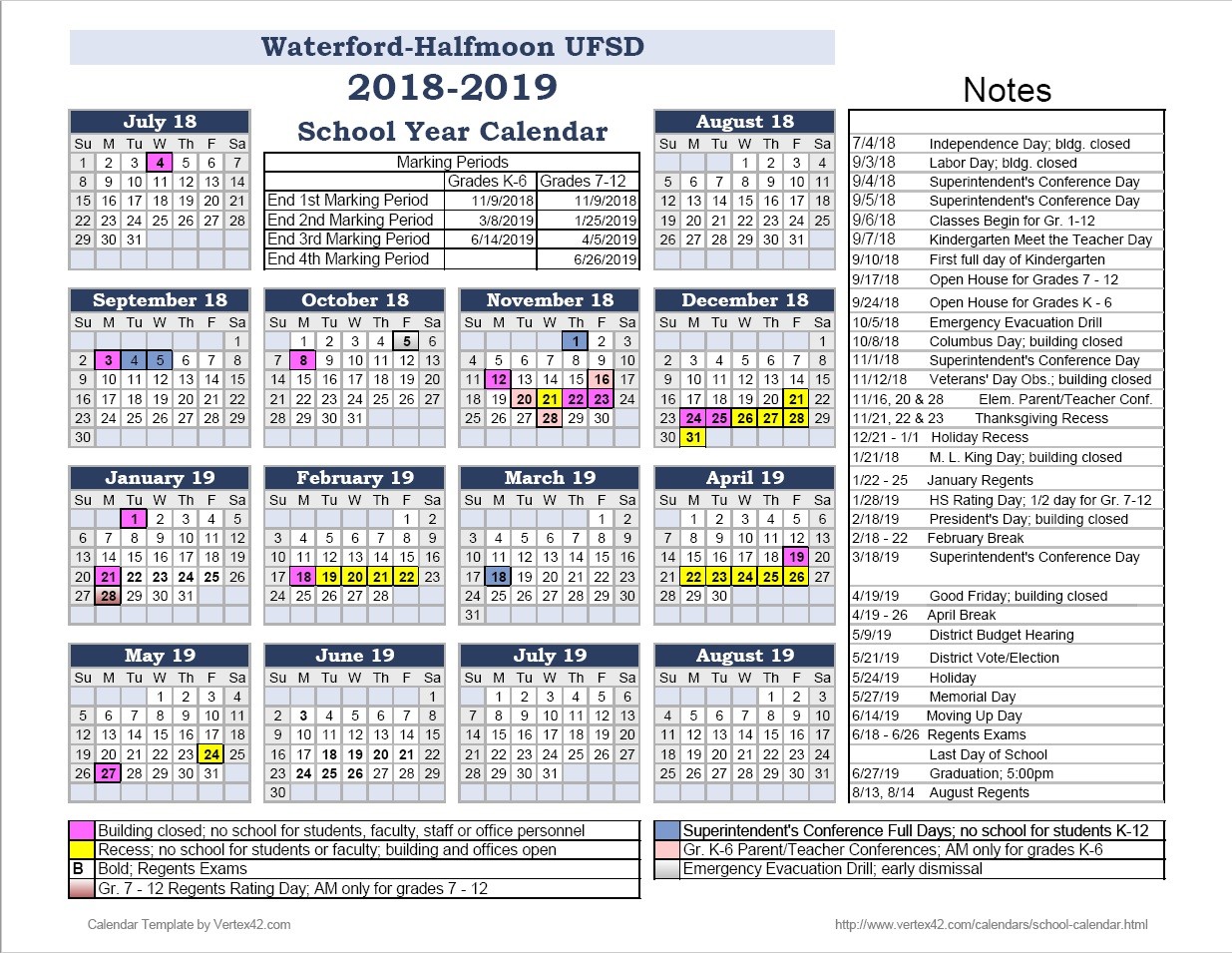 academic year calendars