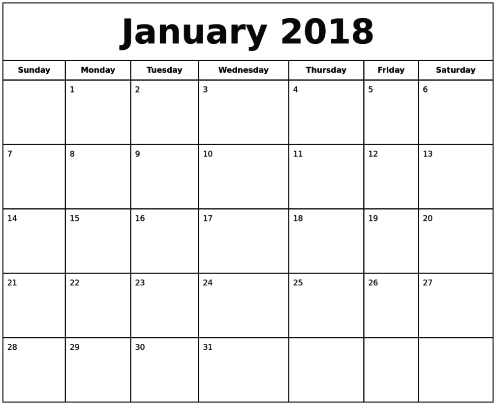 january 2018 calendar editable