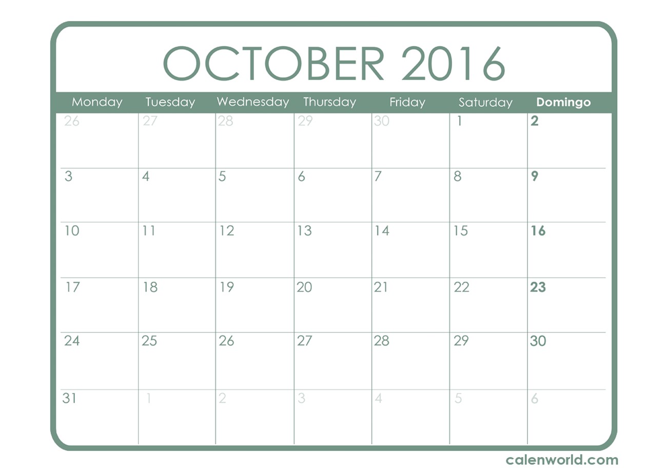 october 2016 calendar printable template