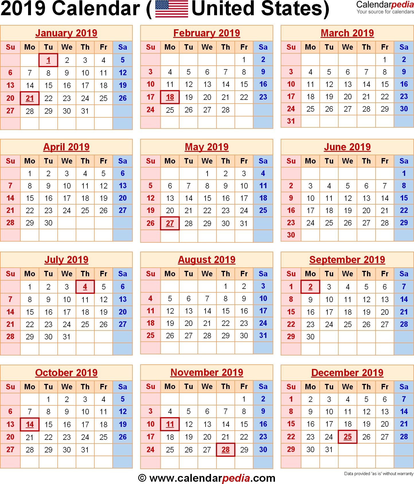 2019 calendar with holidays 2 1459