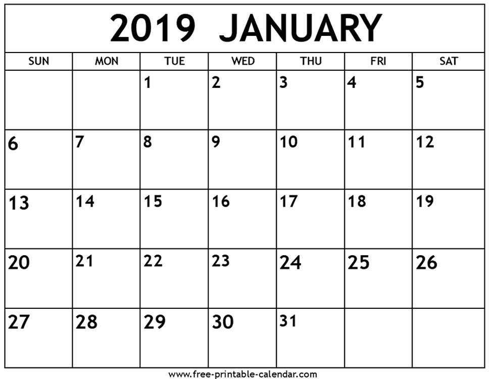 january 2019 calendar