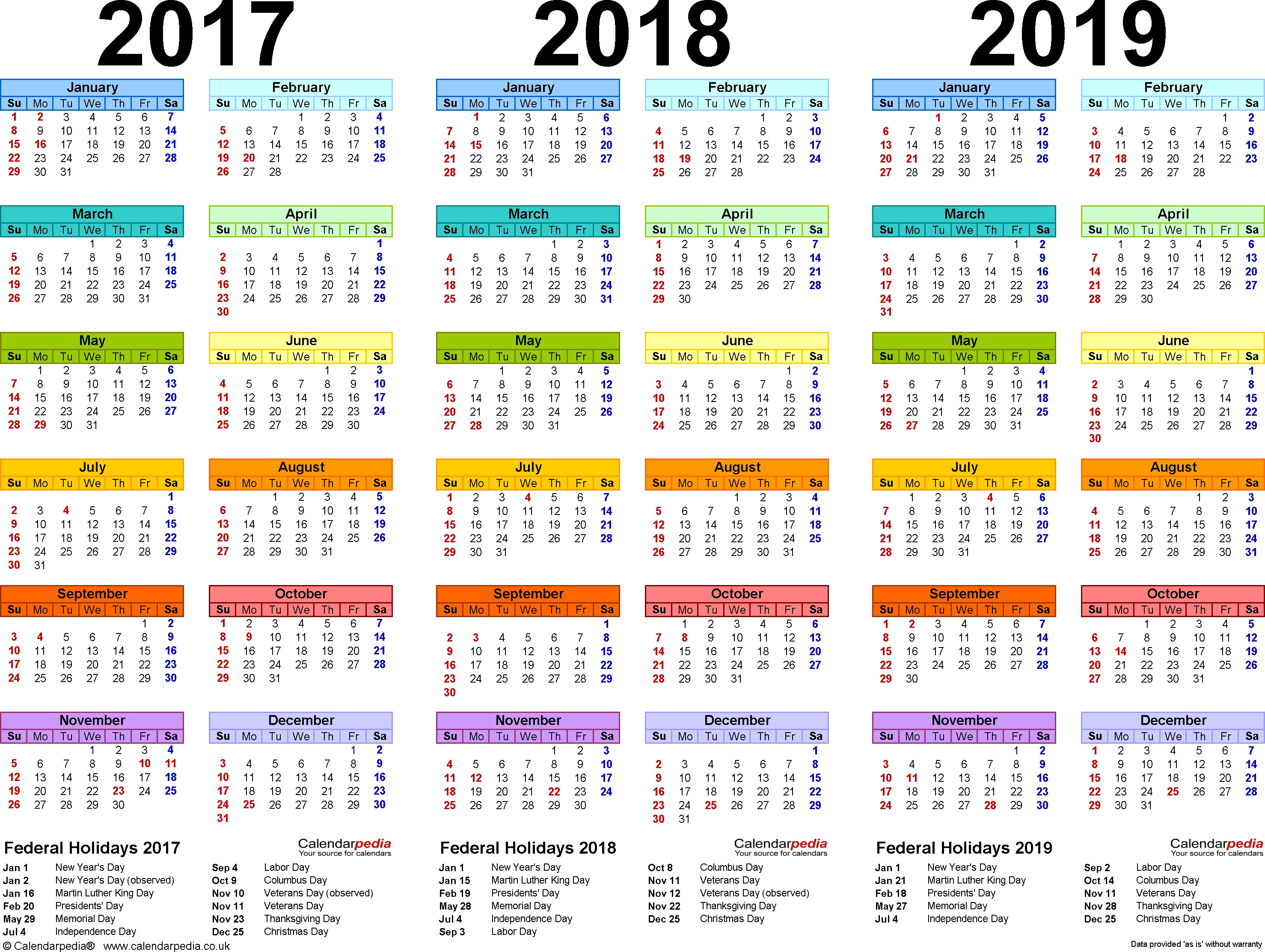 2019 Printable Calendar with Holidays 2019 Calendar with Holidays